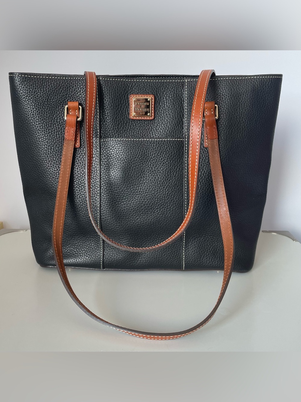 Dooney & Bourke Pebble Grain Leather Tote Black Brown Zip Top Large EUC